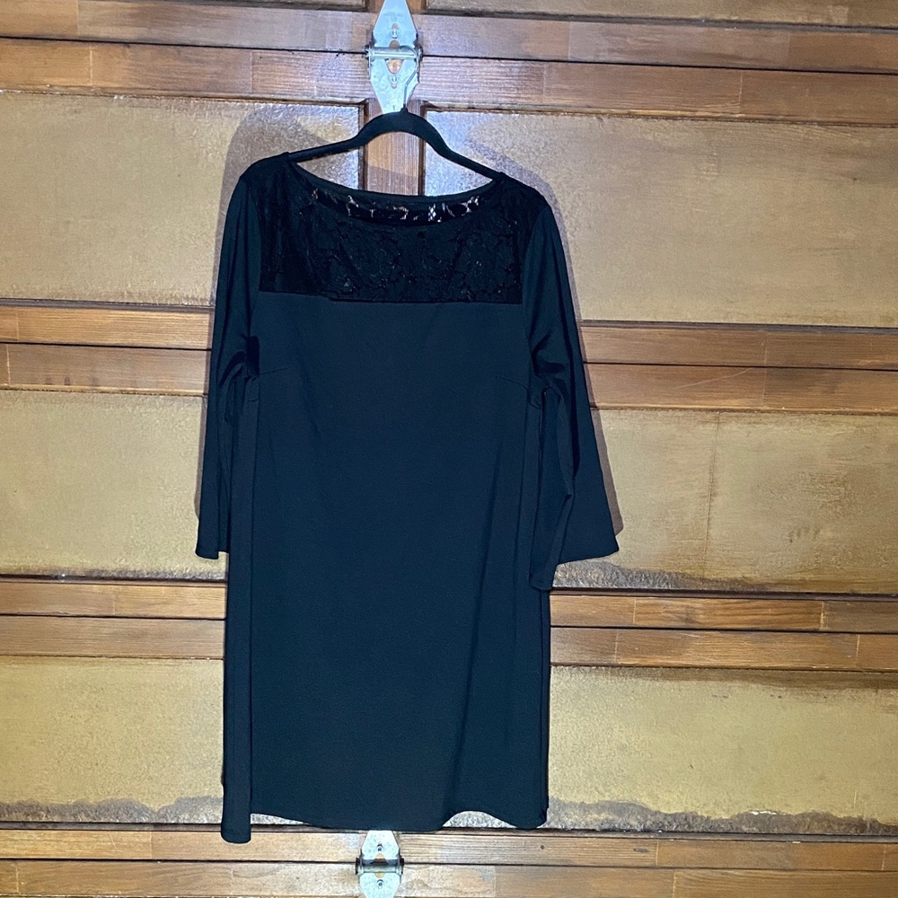 GAP Black Long Sleeve Dress with Lace Yoke